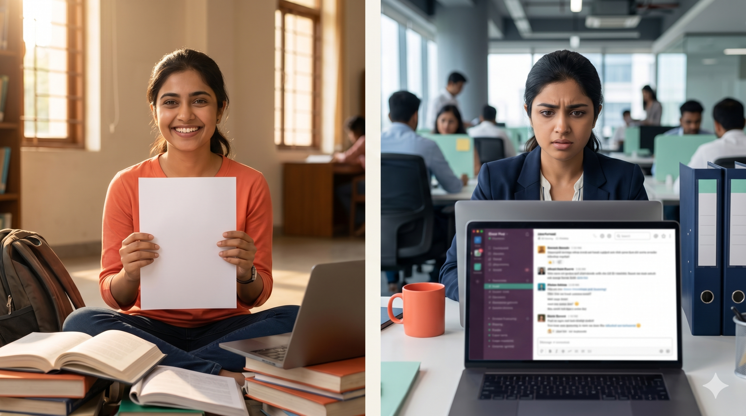 Indian graduate transitioning from campus placement success to workplace reality — employability skills gap in 2026