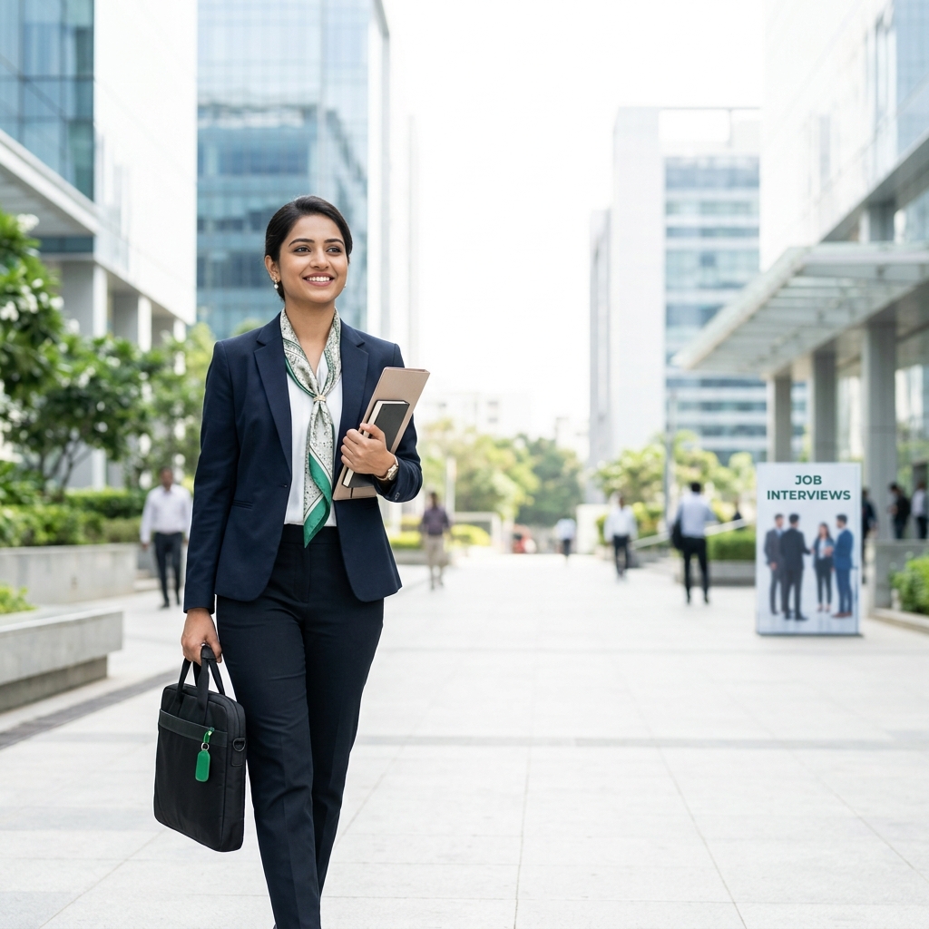 Young Indian job seeker in formal attire heading to interview