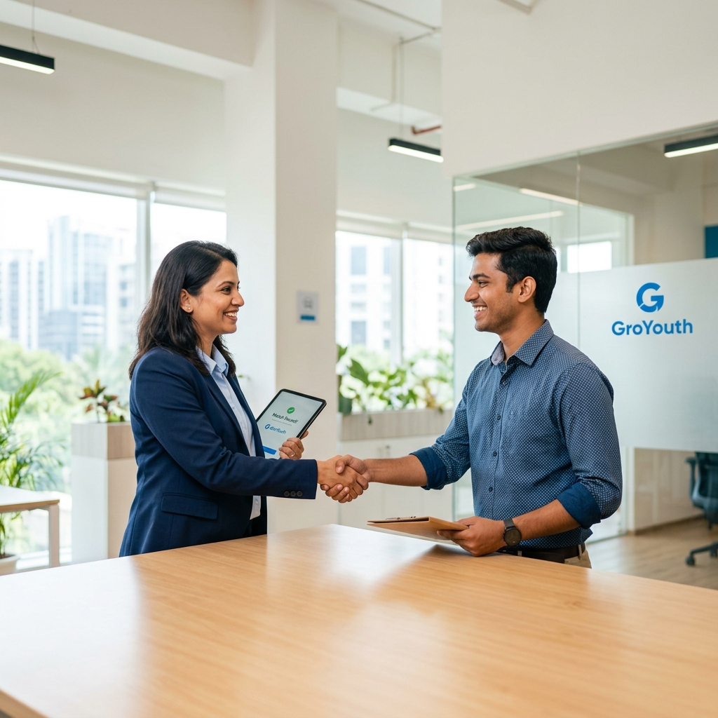 HR recruiter conducting candidate interview at office