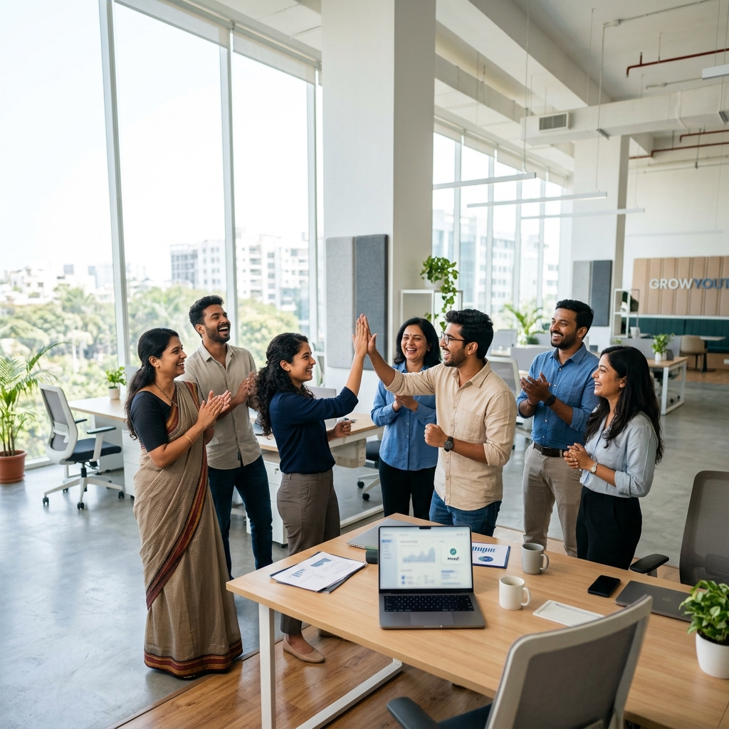 Diverse team celebrating successful hiring outcomes
