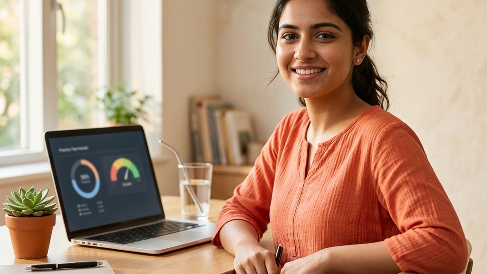 Confident Indian candidate after a psychometric practice test on GroYouth's GY SAT