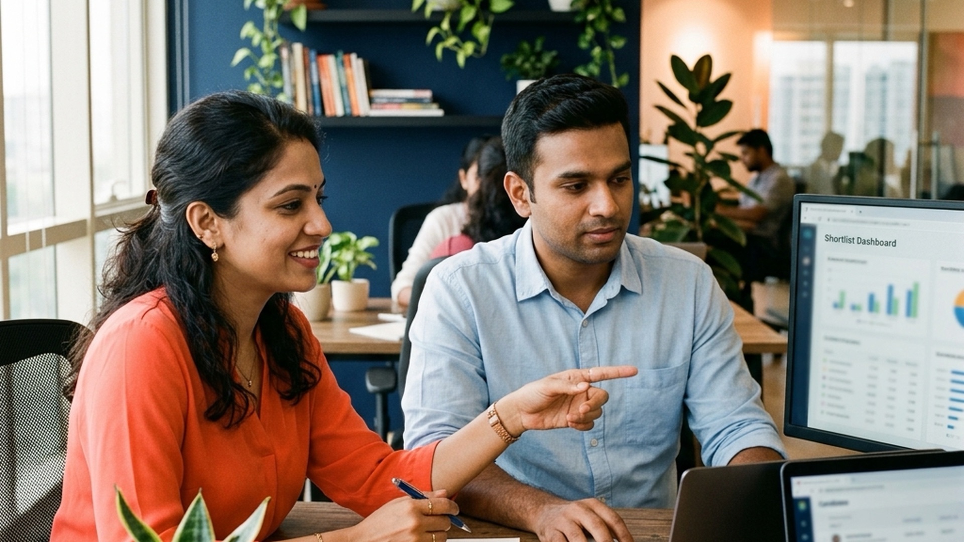 Indian HR team reviewing pre-employment assessment results in a modern office