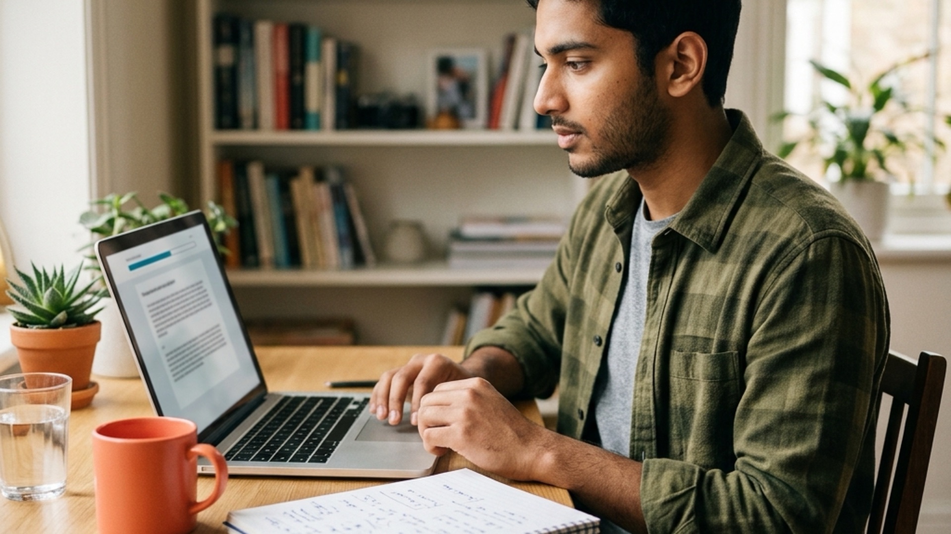 Indian candidate practising for a psychometric test on a laptop at home