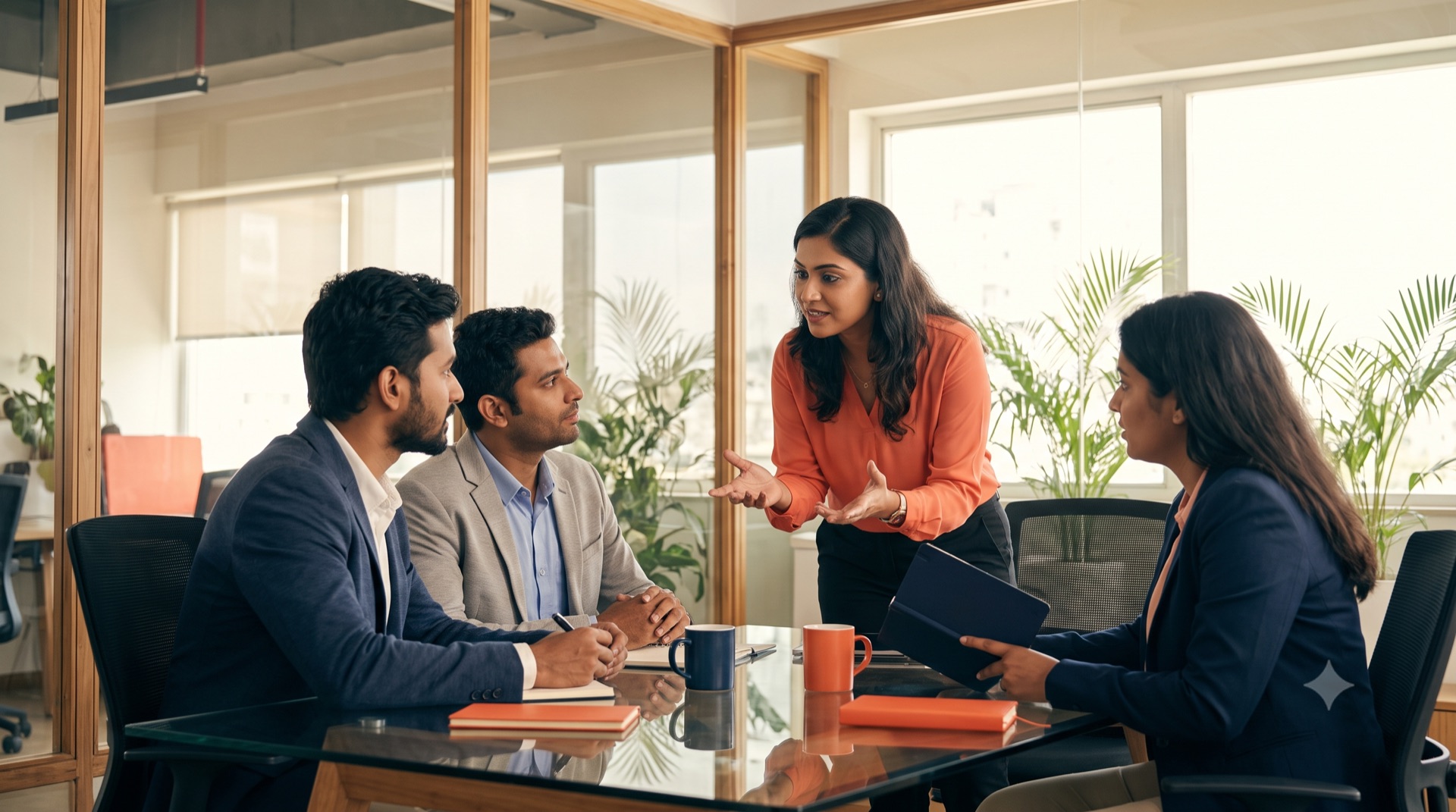 Soft skills assessment in action — Indian team collaborating in a modern office
